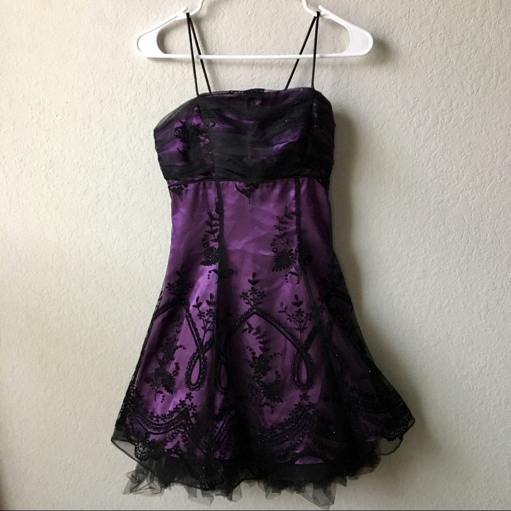 Purple + Mesh Detail Formal Dress - Picture 1 of 6